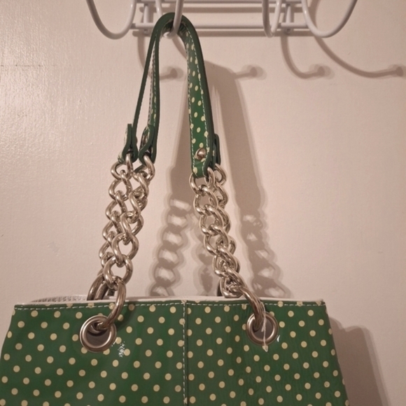Roberta Gandolfi green/white patent leather polka dot bag silver chain strap - Picture 6 of 9